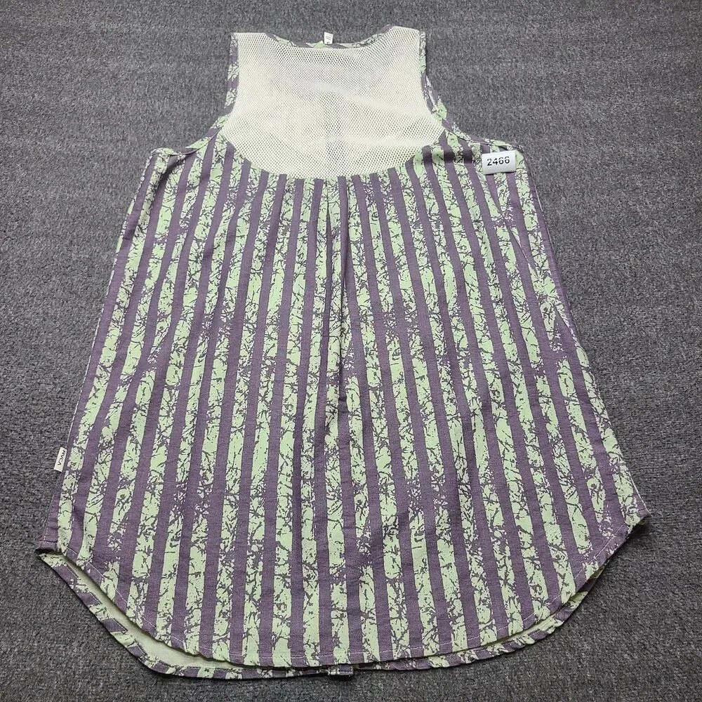 RVCA Dress Womens Medium Purple Green Striped‎ Mesh Tank Button Down Boho India